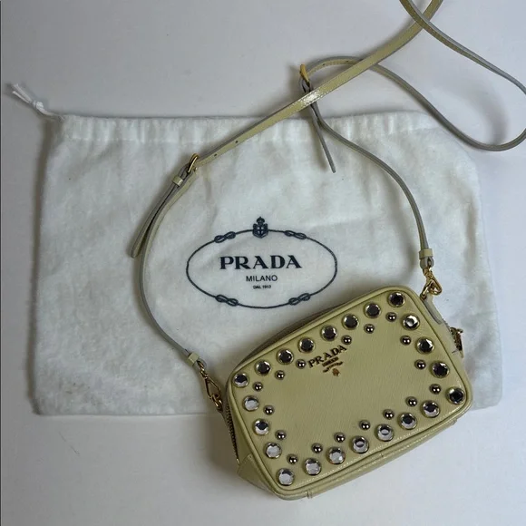 Prada Metallic Saffiano Leather Studded Mini Crossbody Bag - Picture 1 of 9